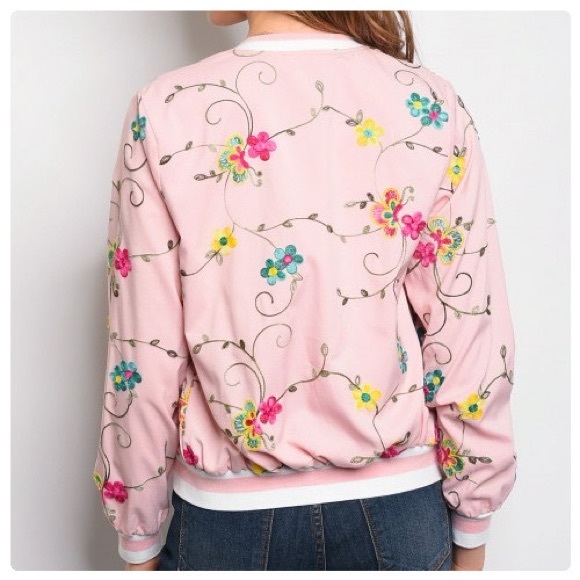 Floral Embroidered Pink Bomber Jacket - Picture 6 of 8